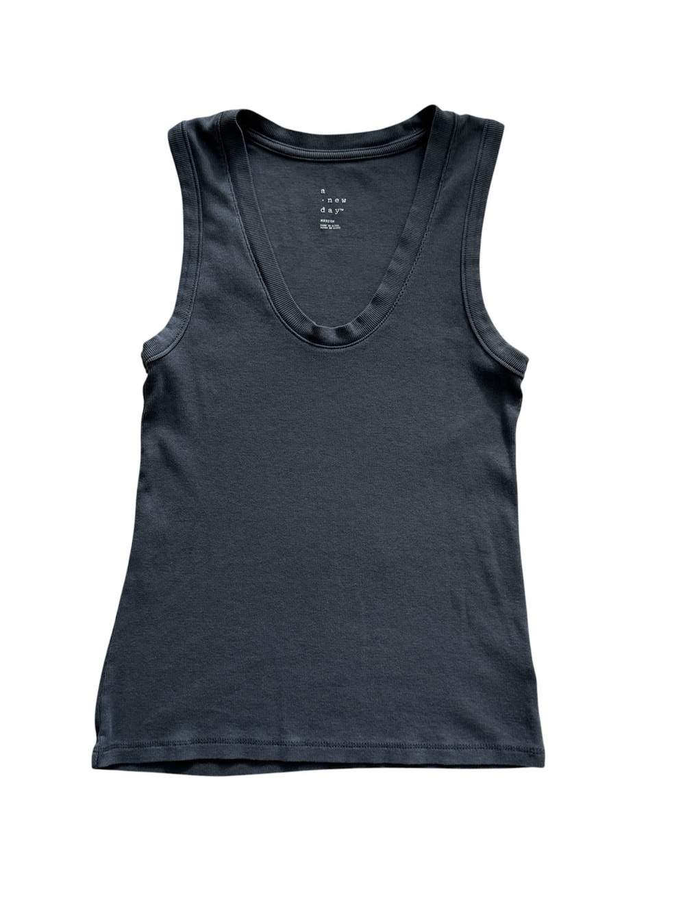 A New Day Dark Gray Ribbed Tank Top Womens Medium Basic Stretch Layering Y2K